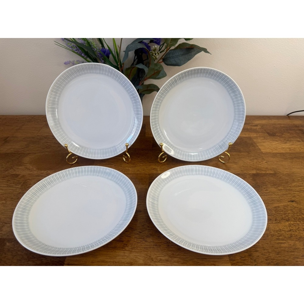 Upsala Ekeby Karlskrona Sweden Luncheon Side Plates Grey‎ Geometric Scandinavian